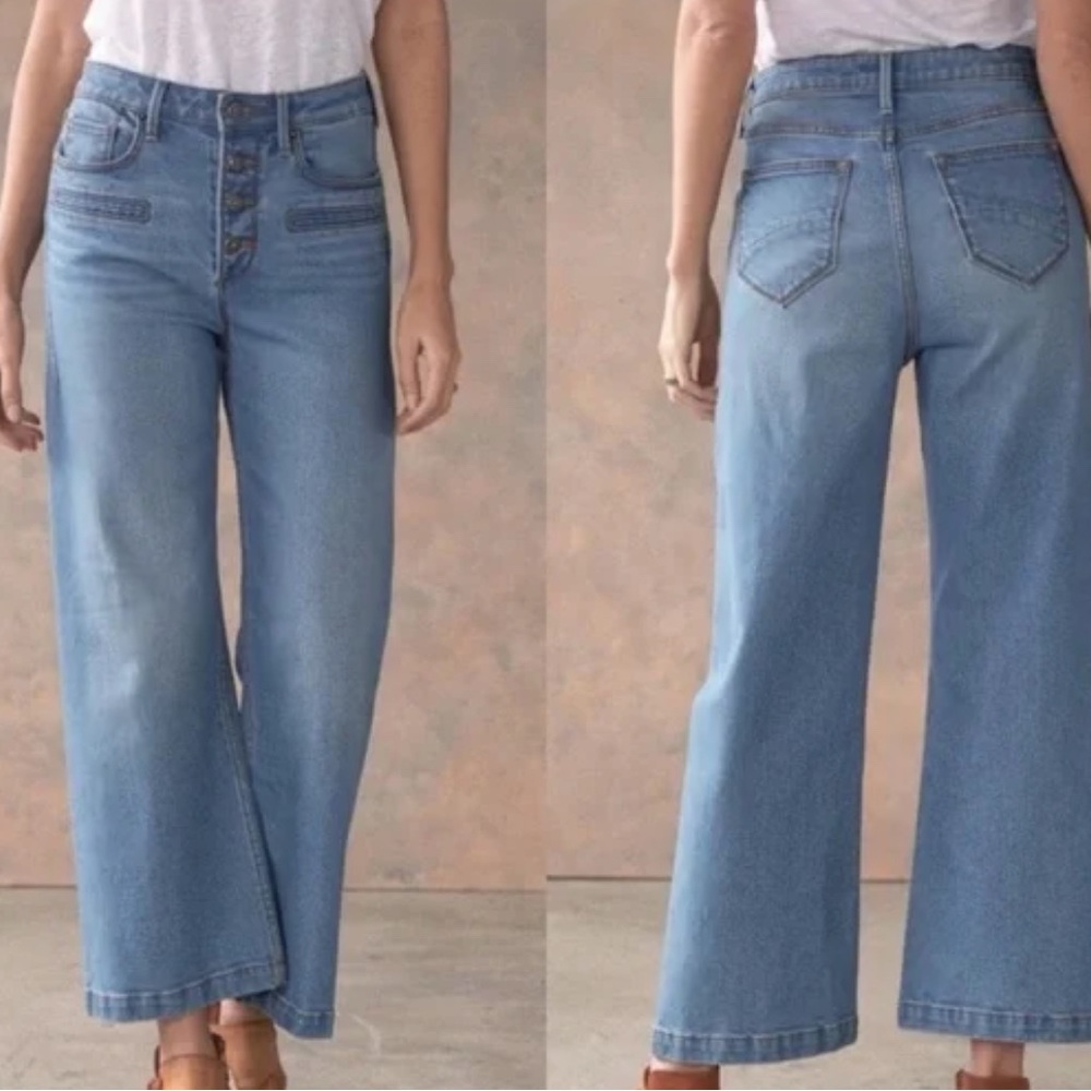 Driftwood Charlee Cropped Wide Leg Silver Flower Button Fly Jeans Size 25